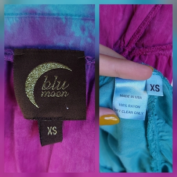 Blu Moon Revolve Tie Dye Mini Dress XS Teal Magenta Rayon Boho Festival - Picture 13 of 14
